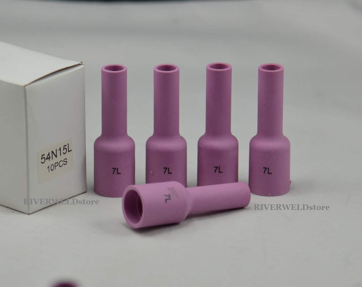 TIG Gas Lens Alumina Nozzle Ceramic Cup Long 54N15L (#7L 7/16") Orifice Fit SR DTA DB WP 17 18 26 TIG Welding Torch 5pk