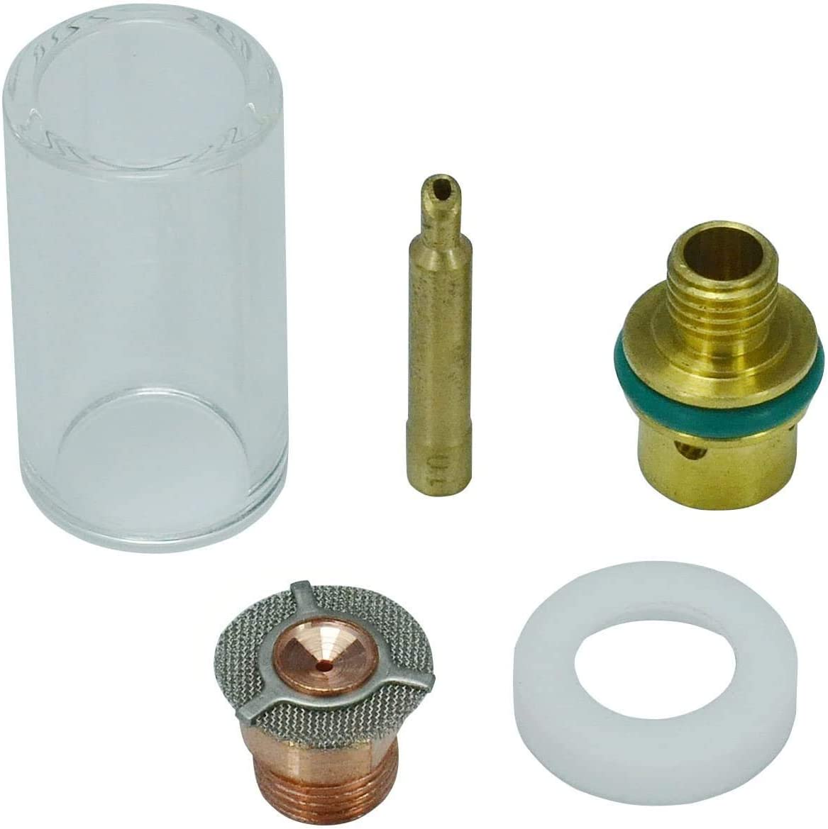 TIG Insulated Glass Cup (9/16" x 1-5/16") Kit Wedge Collet Body Tungsten Apdapter/Gas Saver (0.040“ & 1.0mm) and Silicone Cup Heatshield for WP SR 9 20 25 TIG Welding Torch 5pcs