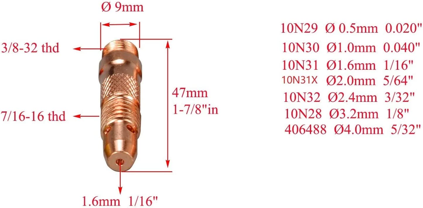 RIVERWELD TIG Collet Body 10N31 10N23 (1/16" & Ø1.6mm) Orifice Inside and Outside 90º Alumina Ceramic Cup Assorted Size kit for SR WP 17 18 26 TIG Welding Torch 10pcs