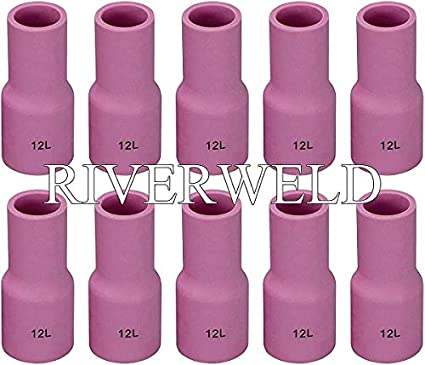 10pk Long Large TIG Gas Lens Alumina Nozzle Ceramic Cup 53N87L (#12,3/4" & D19 x 70mm) for TIG Welding Torch WP 9 17 18 20 25 26 Series in Lincoln Miller ESAB Weldcraft CK Everlast