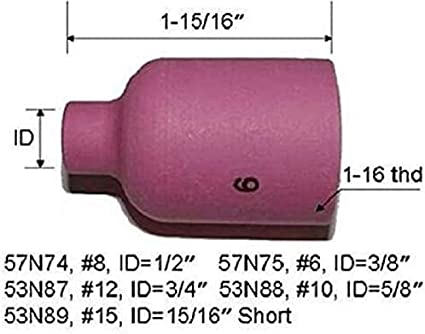 Large TIG Gas Lens Alumina Nozzle Kit 53N87#12(D19 x 48mm) 53N88#10(D16 x 48mm) 53N89#15(D24 x 34mm) 57N74#8(D12.5 x 48mm) 57N75#6(D9.5 x 48mm) Fit SR DB WP 9 17 20 18 26 TIG Welding Torch 10pk