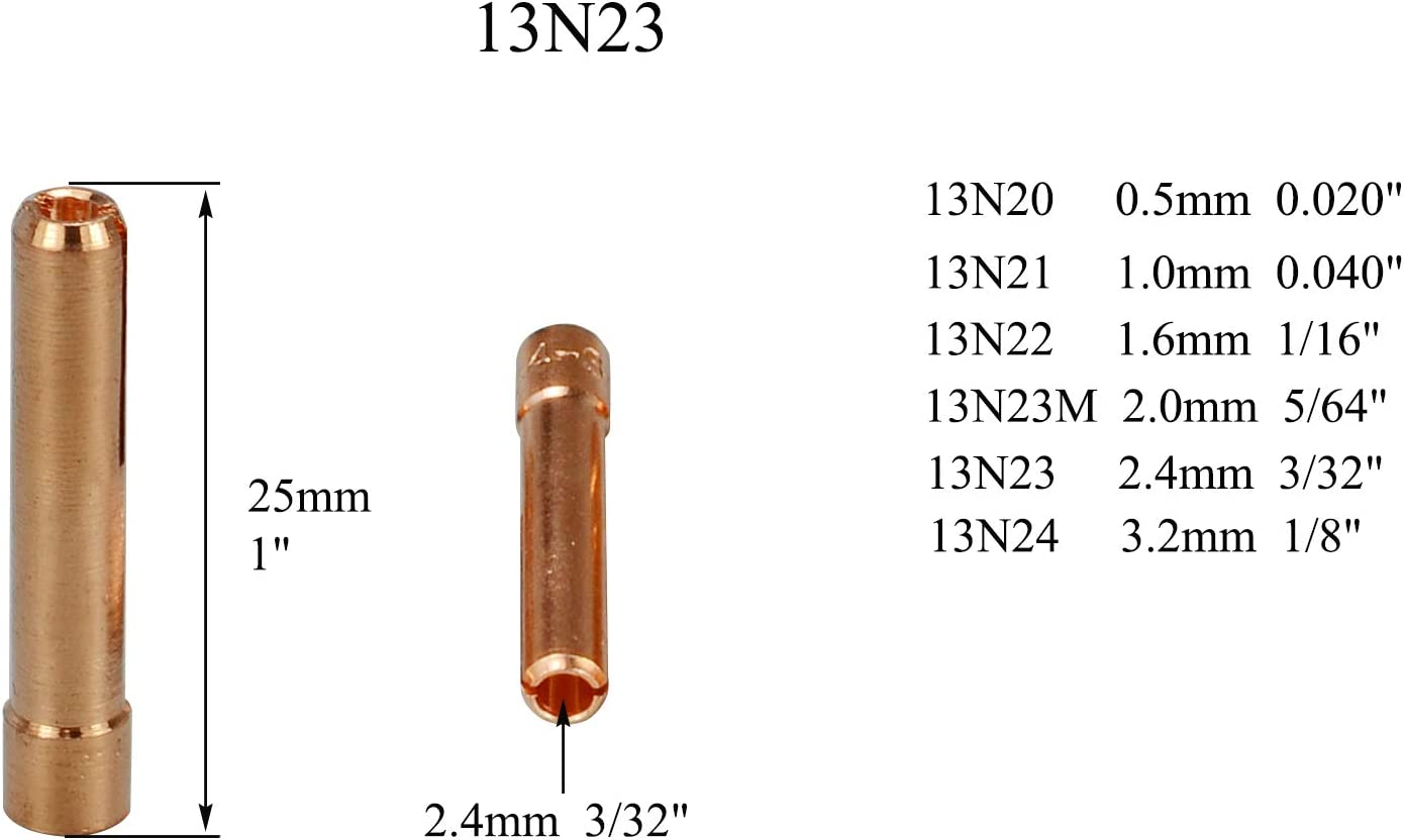 TIG Collets13N23 (3/32" & 2.4mm Orifice) Fit DB PTA SR WP 9 20 25 TIG Welding Torch 20pk