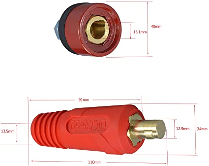 RIVERWELD TIG Welding Cable Panel Connector Plug Quick Fitting DKJ35-50 315A with Red Color 2pk