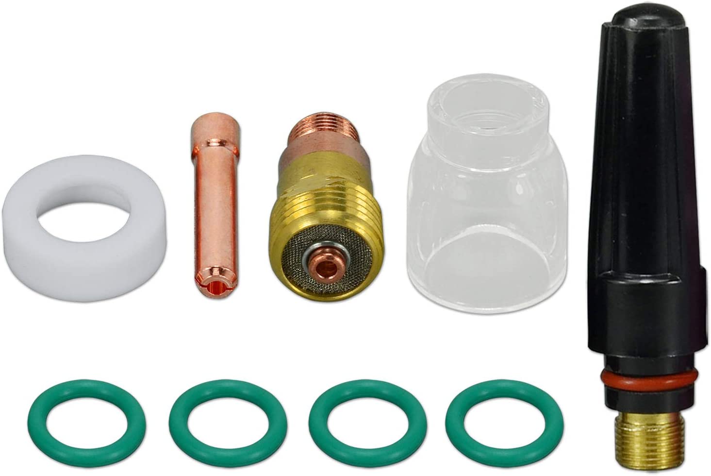 TIG Stubby Gas Lens Collet Body 17GL332 10N24S Glass Cup #7TIG Gas lens insulator 17GLG20 TIG Back cap 57Y03 Assorted Kit for SR WP 17 18 26 TIG Welding Torch 9pcs (17GL332 10N24S, 3/32" & 2.4mm)