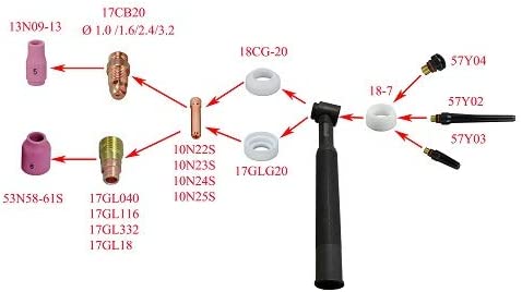 TIG Gas Lens Collets Body Back Cap Alumina Nozzle Kit Fit QQ300 DB PTA SR WP CK 17 18 26 TIG Welding Torch 53pcs