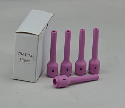 TIG Ceramic Cups Long Assorted Size Kit 796F74 (#3XL D4.0x63mm) 796F75 (#4XL D6.5x63mm) 796F76 (#5XL D8.0x63mm) 796F77 (#6XL D9.5x63mm) Orifice Fit DB SR WP 9 20 25 TIG Welding Torch 10pk