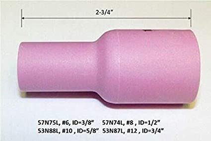 10pk Long Large TIG Gas Lens Alumina Nozzle Ceramic Cup 57N75L (#6, 3/8" & D9.5 x 70mm) for TIG Welding Torch WP 9 17 18 20 25 26 Series in Lincoln Miller ESAB Weldcraft CK Everlast