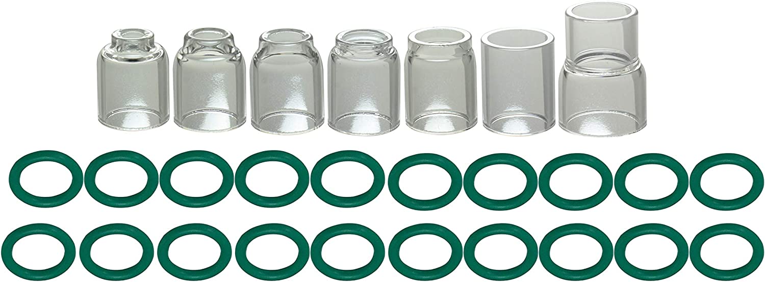 Glass Cup #4 (1/4" & 6.5mm) #5 (5/16" & 8.0mm) #6 (3/8" & 9.5mm) #7 (7/16" & 11.0mm) #8 (1/2" & 12.5mm) #10 (5/8" & 16.0mm #12 (13/16" & 20mm) O-rings SR WP 9 17 18 20 25 26 TIG welding torch 27pcs