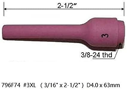 TIG Ceramic Cups Long Assorted Size Kit 796F74 (#3XL D4.0x63mm) 796F75 (#4XL D6.5x63mm) 796F76 (#5XL D8.0x63mm) 796F77 (#6XL D9.5x63mm) Orifice Fit DB SR WP 9 20 25 TIG Welding Torch 10pk