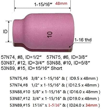 RIVERWELD TIG Gas Lens Alumina Nozzle Ceramic Cups Large 53N series Fit SR DB WP 9 17 20 18 26 TIG Welding Torch (57N75 57N74 53N87 53N88 @)
