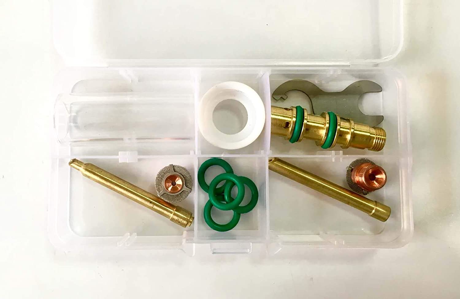 Insulated Glass Cup Long #10L (9/16" x 1-5/16") Wedge Collet Tungsten Apdapter Gas Saver (1/16" & Ø1.6mm) (3/32" & Ø2.4mm) Kit for SR WP 17 18 26 Series TIG Welding Torches Part 11 pieces