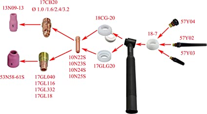 TIG Stubby Collet 10N25S (3.2mm x 29mm) for PTA DB SR WP 17 18 26 TIG Welding Torch 10pk