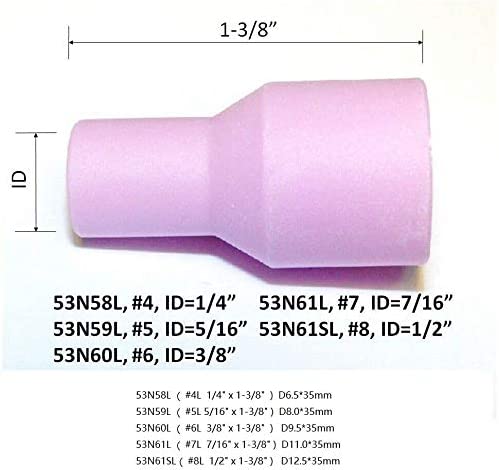 TIG Gas Lens Aluminia Nozzle Ceramic Cup Long 53N61L (#7L 7/16" Orifice) for SR WP 9 20 25 TIG Welding Torch 10pk