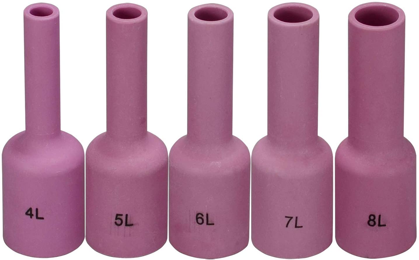 TIG Gas Lens Ceramic Cup Long Assorted Size Kit 54N18L (4L 1/4") 54N17L (#5L 5/16") 54N16L (#6L 3/8") 54N15L (#7L 7/16") 54N14L (8L# 1/2") Fit SR DTA DB WP 17 18 26 TIG Welding Torch 5pcs
