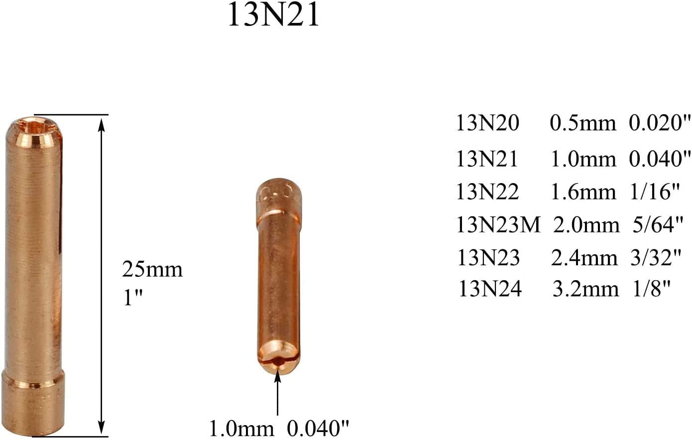 TIG Collets Assorted Size Kit 13N21 (0.040" & 1.00mm) 13N22 (1/16" & 1.6mm) 13N23 (3/32" & 2.4mm) 13N24 (1/8" & 3.2mm) Fit SR WP 9 20 25 TIG Welding Torch 20pcs