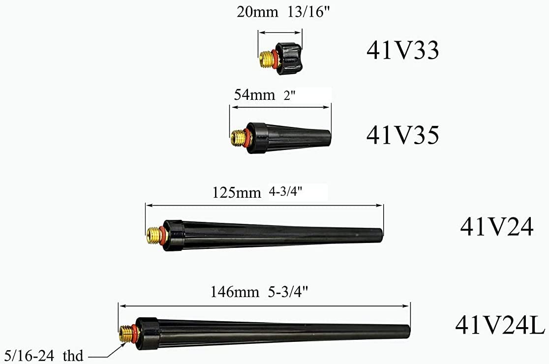 TIG Gas Lens Collet Body 45V43 13N22 (1/16" & 1.6mm) Glass Cup #10 (5/8" & 16mm) Insulators Gaskets 598882 Back cap 41V35 Thoriated Tungsten Electrode for DB SR WP 9 20 25 TIG Welding Torch 14pcs