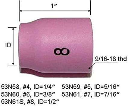 TIG Gas Lens Alumina Nozzle Kit 53N58#4(D6.5 x 25.5mm) 53N59#5(D8.0 x 25.5mm) 53N60#6(D9.5 x 25.5mm) 53N61#7(D11.0 x 25.5mm) 53N61S#8(D12.5 x 25.5mm) Fit PTA DB SR WP 9 20 24 25 TIG Welding Torch 10pk