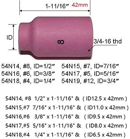 TIG Gas Lens Ceramic Cup Assorted Size Kit 45V27 (1/8" & 3.2mm Orifice) 10N25 54N14 54N01 for QQ300 PTA DB SR WP 17 18 26 TIG Welding Torch 4pcs