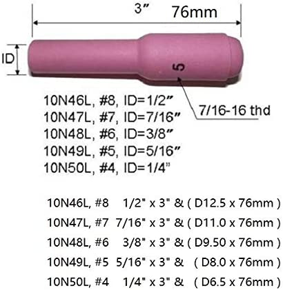 TIG Alumina Nozzles Ceramic Cup Long 10N49L #5 5/16" Orifice Fit SR PTA DB WP 17 18 26 TIG Welding Torch 5pk Visit the RIVERWELD Store