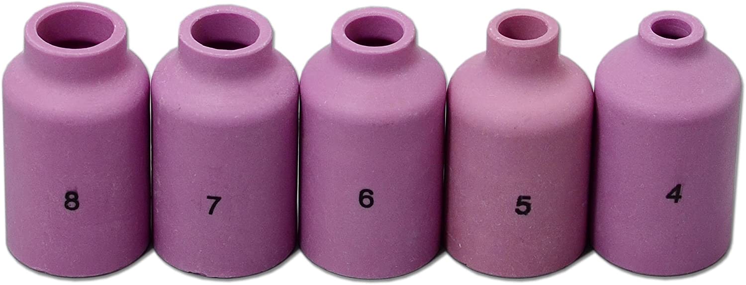 TIG Alumina Gas Lens Nozzle Ceramic Cup 54N14 (#8, 1/2") 54N15 (#7, 7/16") 54N16 (#6, 3/8") 54N17 (#5, 5/16") 54N18 (#4, 1/4") Kit Fit SR DTA DB WP 17 18 26 TIG Welding Torch 5pcs