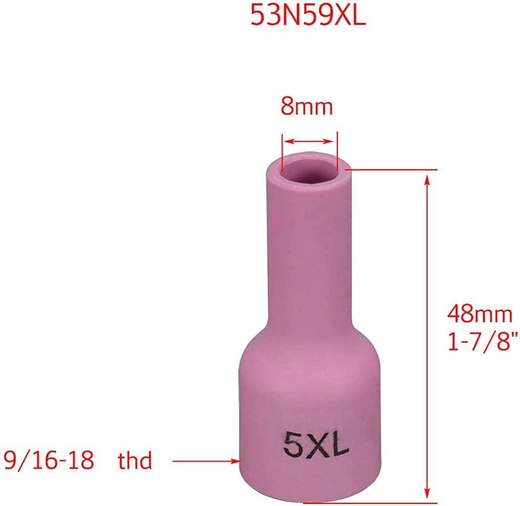 TIG Gas Lens Ceramic Cup Extra Long Kit 53N58XL (#4XL 1/4") 53N59XL (#5XL 5/16") 53N60XL (#6XL 3/8") 53N61XL (#7XL 7/16") 53N61SXL (#8XL 1/2") for SR WP 9 20 25 TIG Welding Torch 10pcs