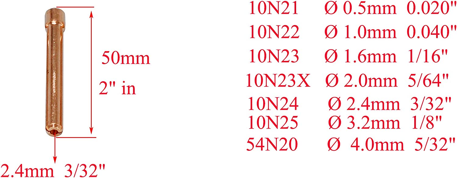 TIG Collet 10N24 (3/32" & 2.4mm Orifice) For QQ300 PTA DB SR WP 17 18 26 TIG Welding Torch 10pk