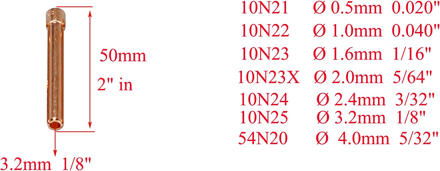 TIG Collet 10N25 (1/8" & 3.2mm Orifice) For QQ300 PTA DB SR WP 17 18 26 TIG Welding Torch 10pk