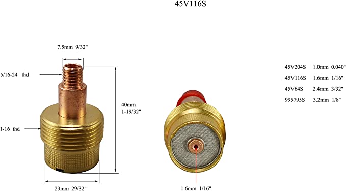TIG Large Diameter Gas Lens Collet Body KIT Fit SR WP 9 20 25 TIG Welding Torch 4pcs