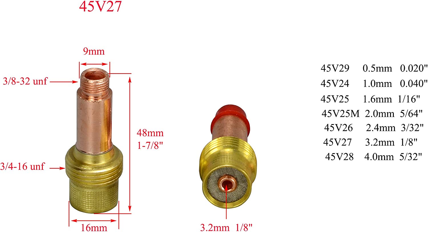 RIVERWELD TIG Gas Lens Collets Body Fit DB SR WP 17 18 26 TIG Welding Torch (Kit (0.040",1/16",3/32",1/8",5/32"))
