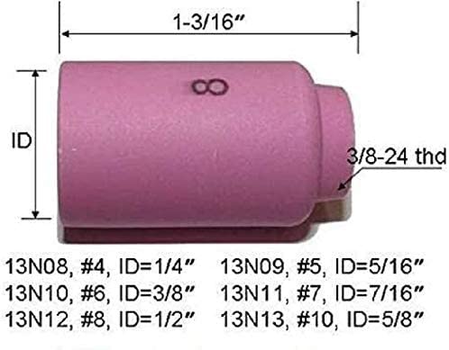 RIVERWELD 10pcs TIG Alumina Nozzle Shield Cup Assorted Size Kit 13N08 13N09 13N10 13N11 13N12 13N13 Fit SR WP 9 20 24 25 TIG Welding Torch