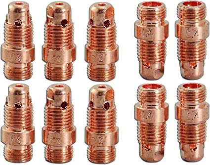 TIG Stubby Collet Bodies Assorted Size Kit 17CB20 (1.00mm x 25mm) (1.60mm x 25mm) (2.40mm x 25mm) (3.20mm x 25mm) Orifice for PTA DB SR WP 17 18 26 TIG Welding Torch 10pk