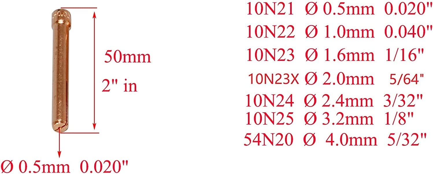 TIG Collet 10N21 (0.020" & 0.5mm Orifice) For PTA DB SR WP 17 18 26 TIG Welding Torch 10pk