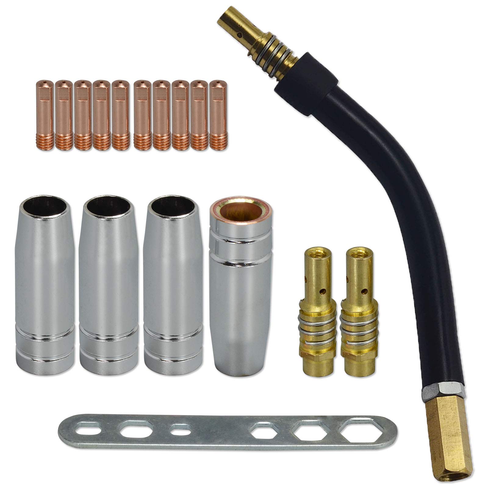 MB15 15AK Contact Tip .030'' & 0.8mm M6 & Tips Holder Difuser & Shield cup & Torch Neck For MB15 15AK MIG Welding Torch 18pk