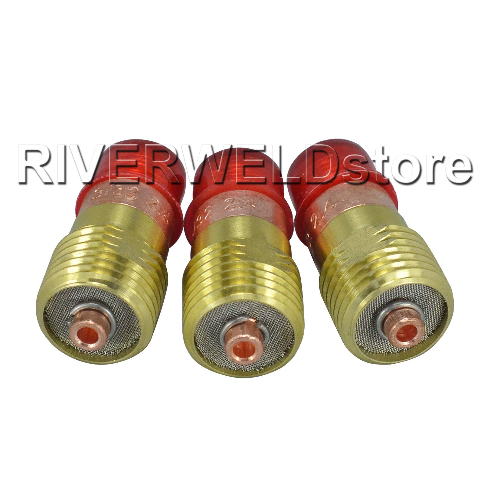 RIVERWELD TIG Stubby Gas Lens 17GL332 3/32'' & Ø2.4mm 10N24S TIG Collet Kit Fit DB SR WP 17 18 26 TIG Welding Torch (10pcs, 3/32'' Ø2.4mm)