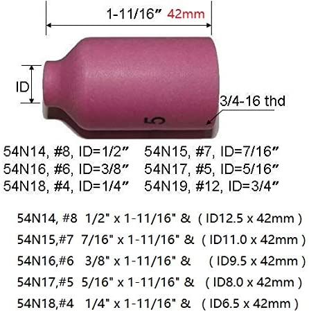TIG Gas Lens Collets Body Insulator Alumina Nozzle Ceramic Cup Kit Fit DB PTA SR WP 17 18 26 TIG Welding Torch (Assorted 17pcs)