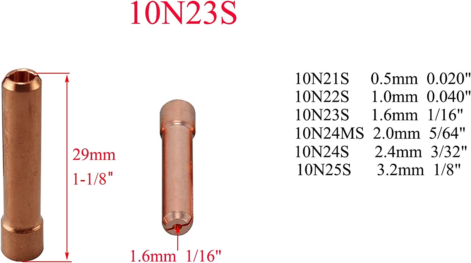 10N23S TIG Stubby Collet 1/16" & 1.6mm Fit WP PTA DB SR CK 17 18 26 TIG Welding Torch 5pk