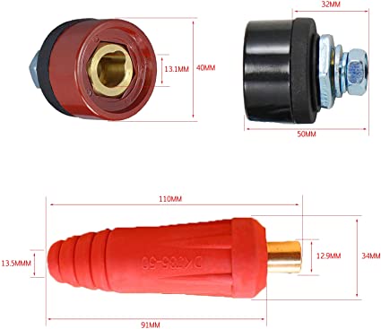 RIVERWELD TIG Welding Cable Panel Connector-Plug and Socket Quick Fitting 315Amp DKZ35-50 Red Black 4pcs