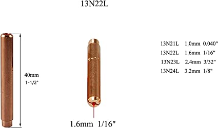 TIG collet 13N21L (0.040" and 1.00mm) 13N22L (1/16" and 1.60mm) 13N23L (3/32" and 2.4mm) 13N24L (1/8" and 3.2mm) kit in various sizes suitable for welding torch SR TIG WP 9 20 25 , pack of 10