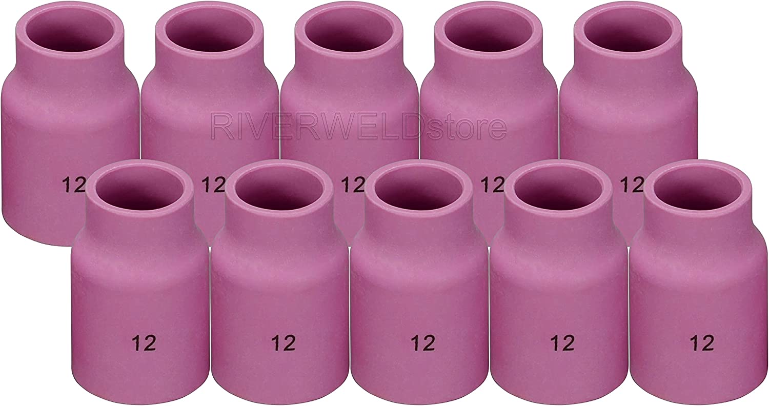 RIVERWELD 53N87 12# 3/4" Orifice Large TIG Gas Lens Alumina Nozzle Ceramic Cups Fit SR DB WP 9 17 20 18 26 TIG Welding Torch 10pk