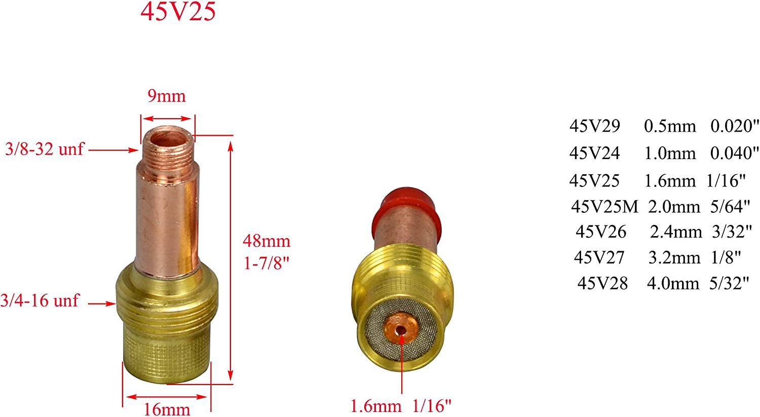 RIVERWELD TIG Gas Lens Collets Body Fit DB SR WP 17 18 26 TIG Welding Torch (Kit (0.040",1/16",3/32",1/8",5/32"))