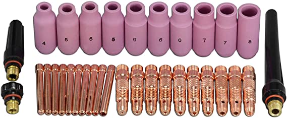 TIG Collet Body Consumables Accessorie Assorted Size Fit QQ300 PTA DB SR WP 17 18 26 TIG Welding Torch (Assorted Size 33pcs)