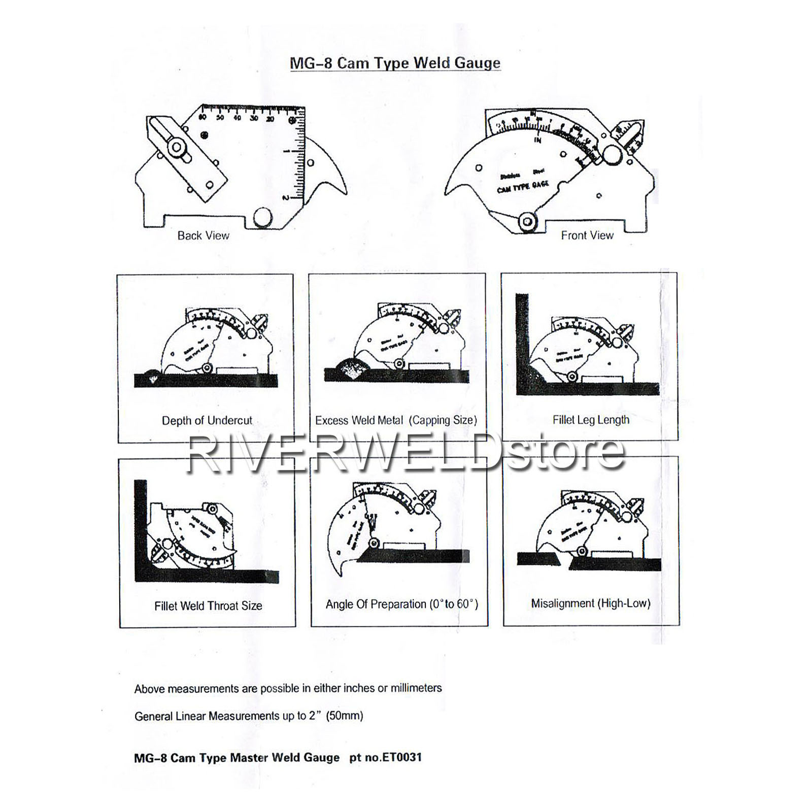 RIVERWELD New Bridge Cam Gage Test Ulnar Welding Inspection Gauges Metric and Inch