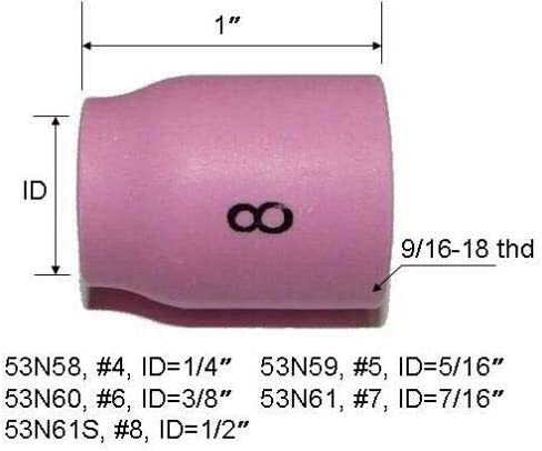 TIG Stubby Gas Lens 17GL18 10N25S(1/8" & 3.2mm")Insulated Cup #10(5/8" & 16mm)Ceramic Cup 53N60 (#6 3/8??) 53N61 ( #7 7/16??), 53N61S (#8 1/2?? ) 17GLG20 Kit Fit DB SR WP 17 18 26 TIG Welding Torch 12pcs