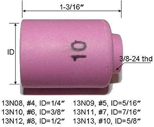 RIVERWELD 10pcs TIG Alumina Nozzle Shield Cup Assorted Size Kit 13N08 13N09 13N10 13N11 13N12 13N13 Fit SR WP 9 20 24 25 TIG Welding Torch