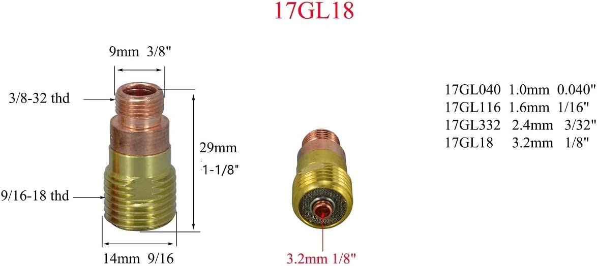 TIG Stubby Gas Lens 17GL18 (1/8" & 3.2mm) Orifice Fit SR WP 17 18 26 TIG Welding Torch 3pk