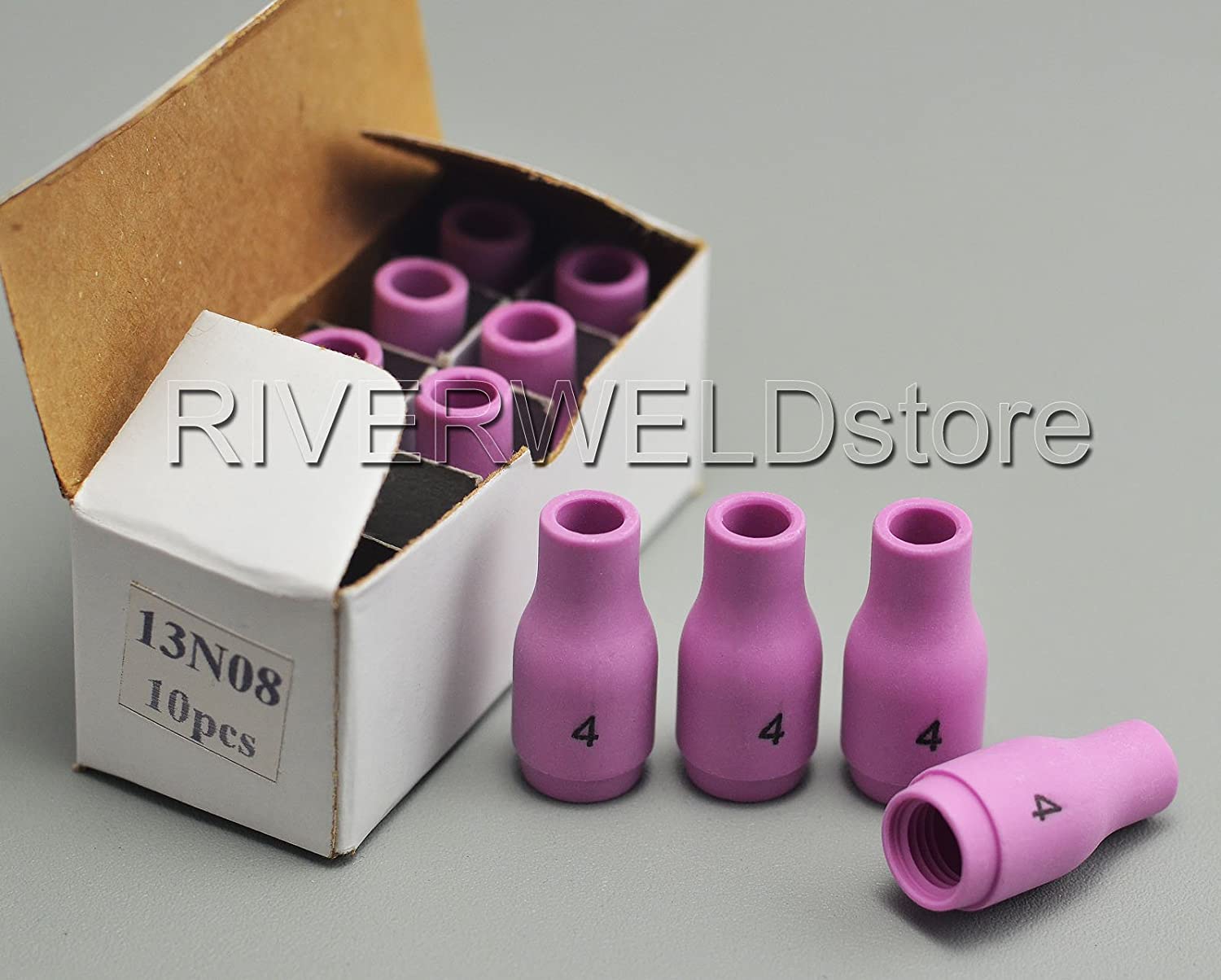 RIVERWELD 13N08#4 1/4" orfiice TIG Alumina Nozzle Ceramic Cups Fit PTA SR DB WP 9 20 25 TIG Welding Torch Accessories 10PK