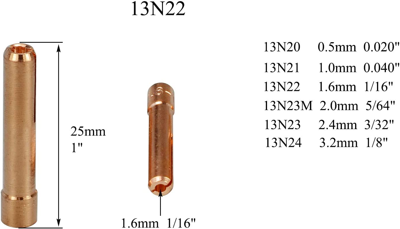TIG Gas Lens Collet Body 45V43 (1/16?? & 1.6mm) 13N22 & Glass Cup #6 3/8" Gas lens insulator 598882 Medium Back Cup 41V35 Assorted Kit Fit DB SR WP 9 20 25 TIG Welding Torch 9pcs