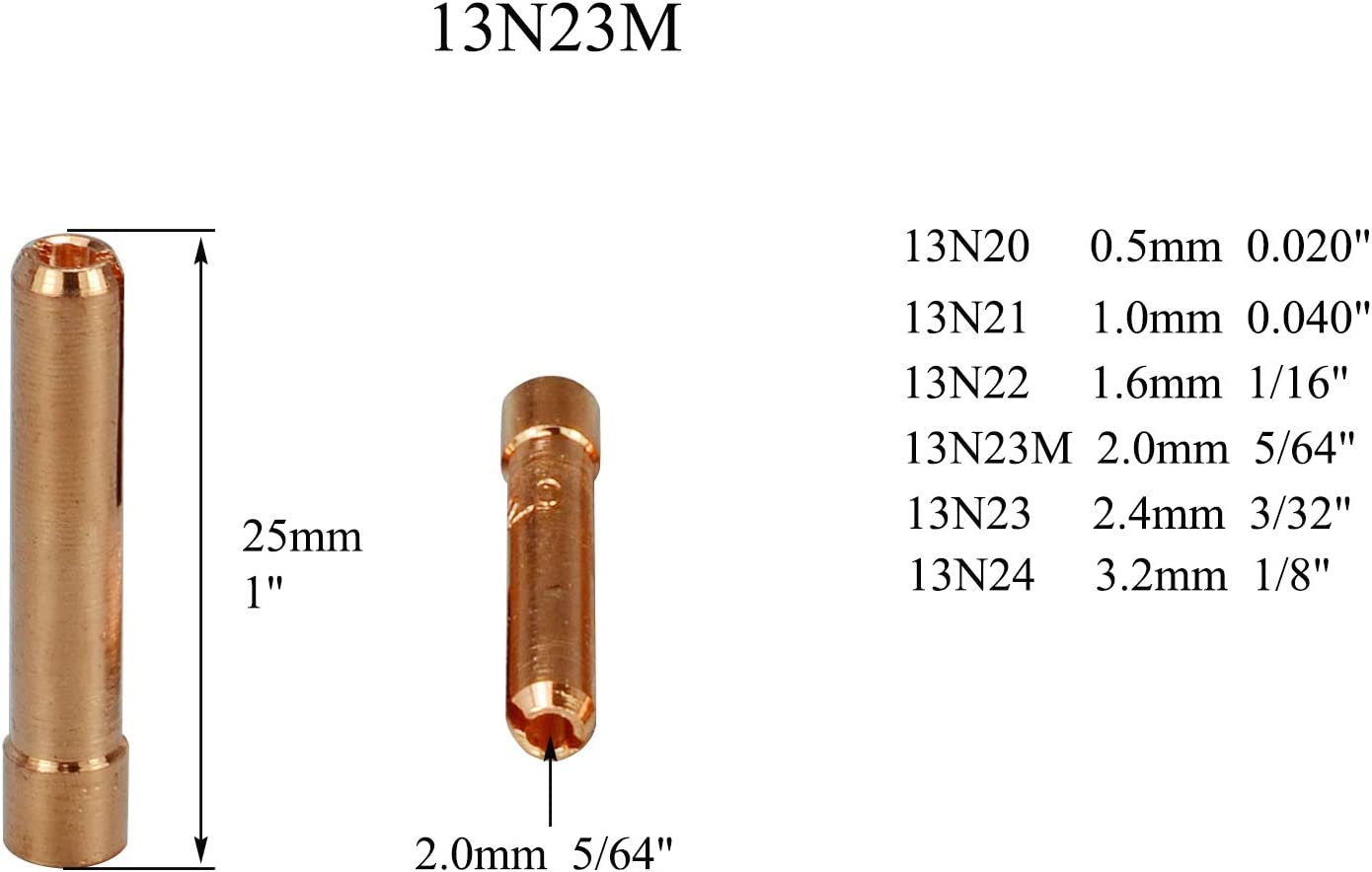 13N22X TIG Collets 2.0mm Fit DB PTA SR WP 9 20 25 TIG Welding Torch 10pk