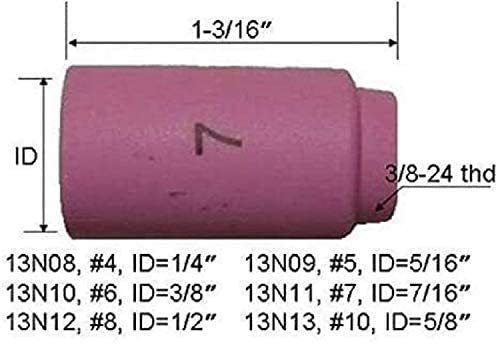 RIVERWELD 10pcs TIG Alumina Nozzle Shield Cup Assorted Size Kit 13N08 13N09 13N10 13N11 13N12 13N13 Fit SR WP 9 20 24 25 TIG Welding Torch