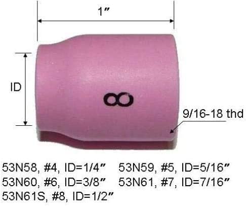 TIG Stubby Gas Lens 17GL116 17CB20 10N23S (1/16" & Ø1.6mm Orifice) Insulated Cup #10 5/8" & Ceramic Cup 53N60 17GLG20 18CG-20 57Y02 Fit DB SR WP 17 18 26 TIG Welding Torch 21pcs